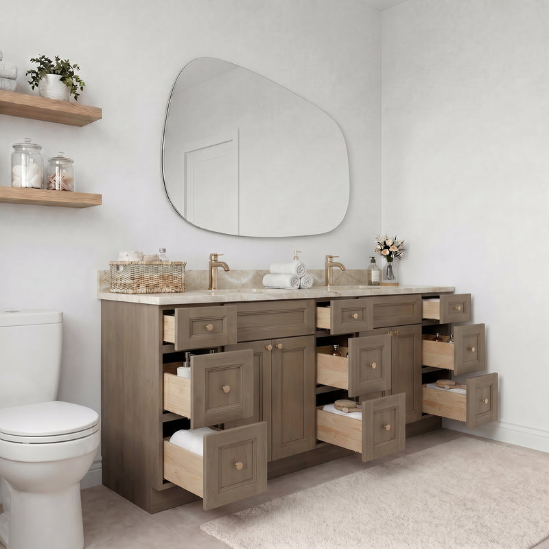84" Willowdale Vanity — 9 Drawers with Cream Quartzite Top