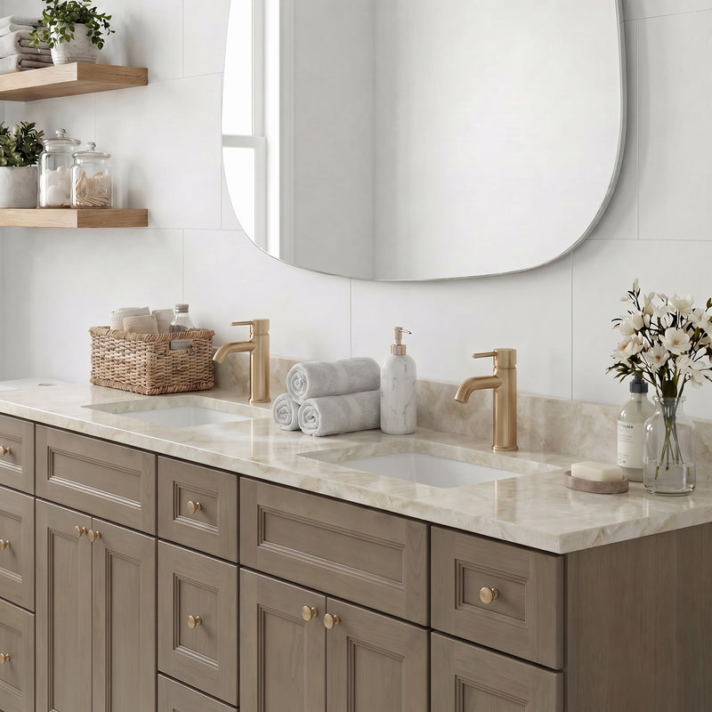 84" Willowdale Vanity — 9 Drawers with Cream Quartzite Top