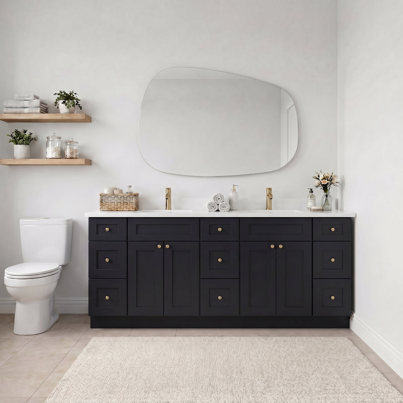 84" Black Shaker Vanity — 9 Drawers with Pure White Quartz Top