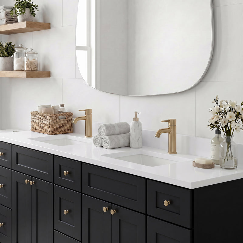 84" Black Shaker Vanity — 9 Drawers with Pure White Quartz Top