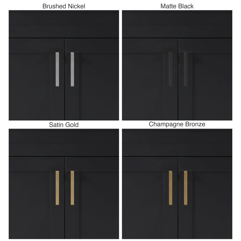 Handle finish options – Brushed Nickel, Matte Black, Satin Gold, Champagne Bronze