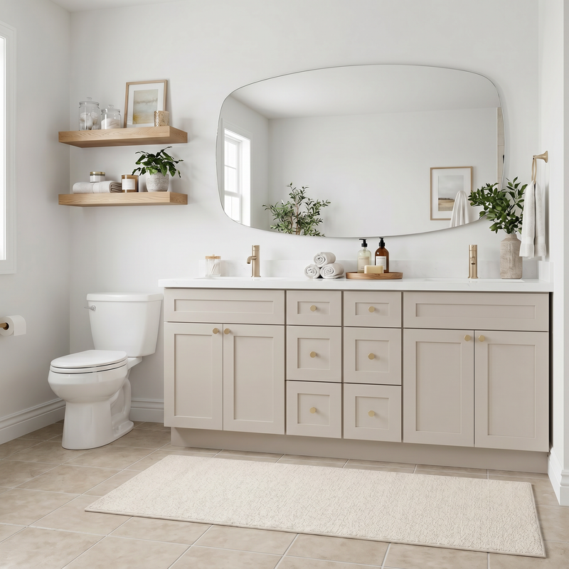 84" Shaker Bathroom Vanity – Taupe, 6 Drawers