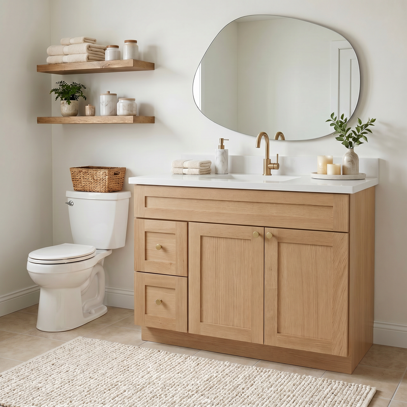 42" White Oak Shaker Vanity – Single Sink