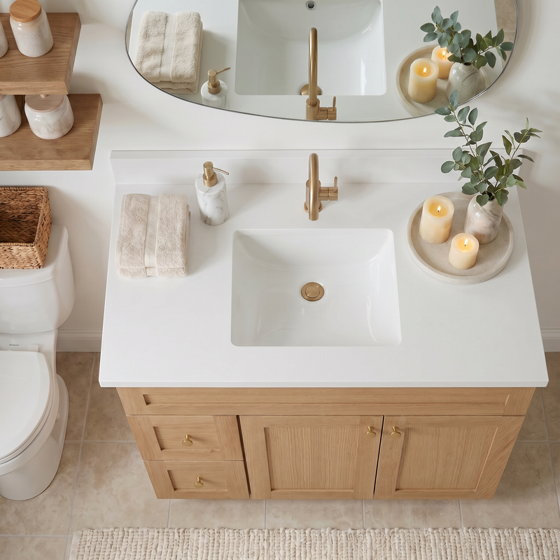 42" White Oak Shaker Vanity – Single Sink