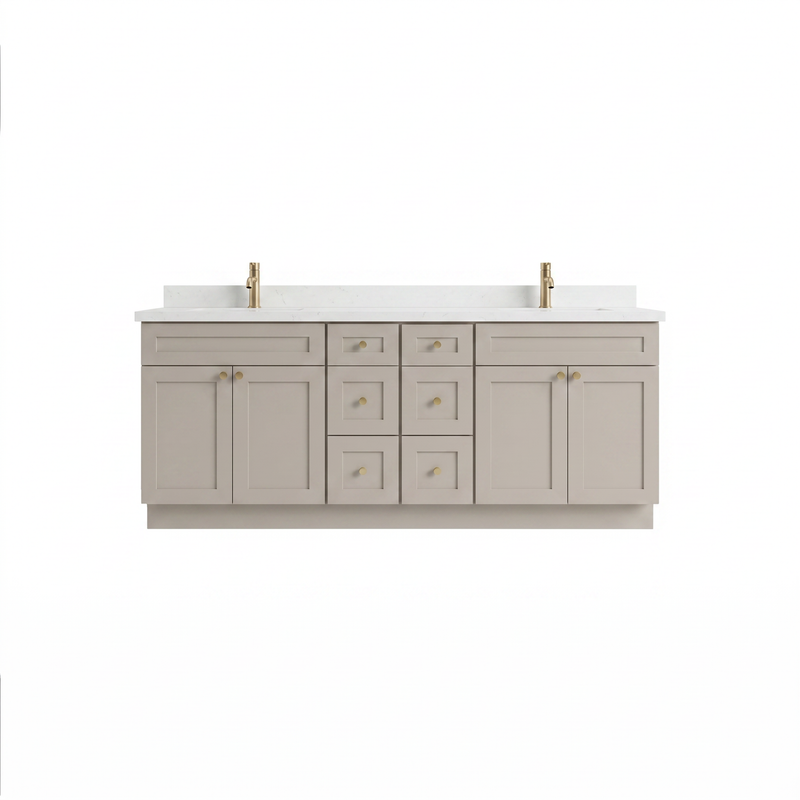 84" Shaker Bathroom Vanity – Taupe, 6 Drawers