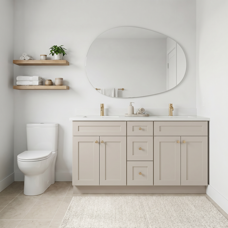 60" Taupe Shaker Vanity – Double Sink
