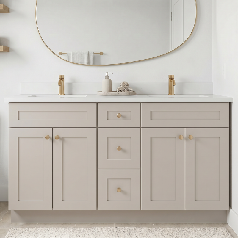 60" Taupe Shaker Vanity – Double Sink
