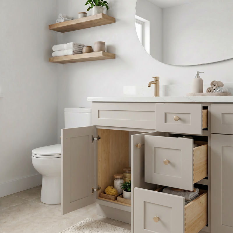60" Taupe Shaker Vanity – Double Sink