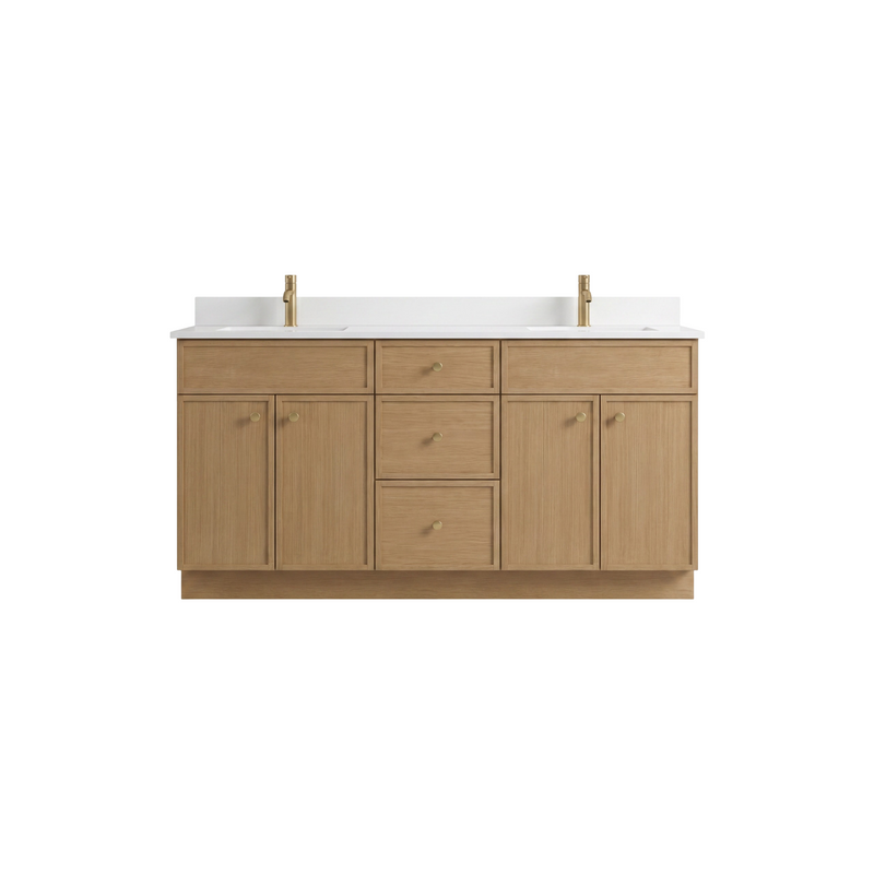 72" Slim Shaker Bathroom Vanity – White Oak – Double Sink