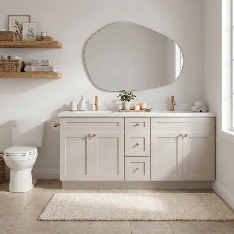 72" Taupe Shaker Vanity – Double Sink