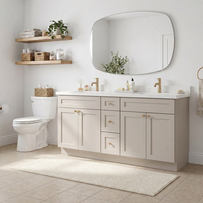 72" Taupe Shaker Vanity – Double Sink