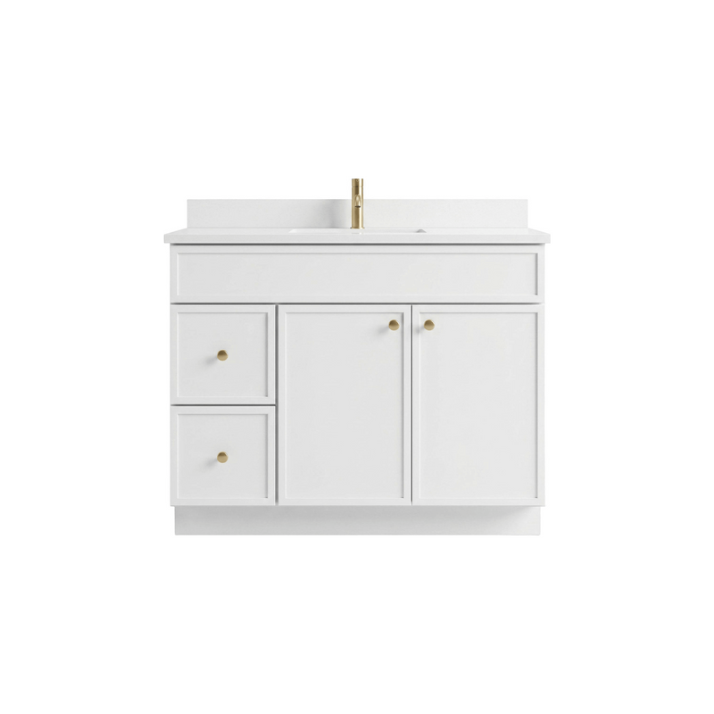 42" White Slim Shaker Bathroom Vanity with Quartz Top