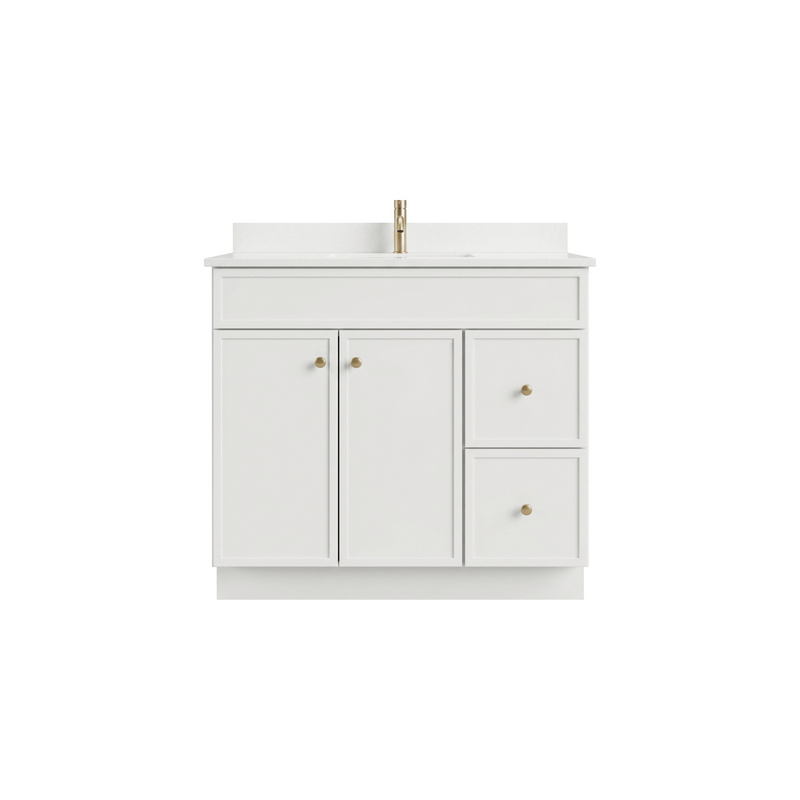 36" White Slim Shaker Bathroom Vanity with Quartz Top