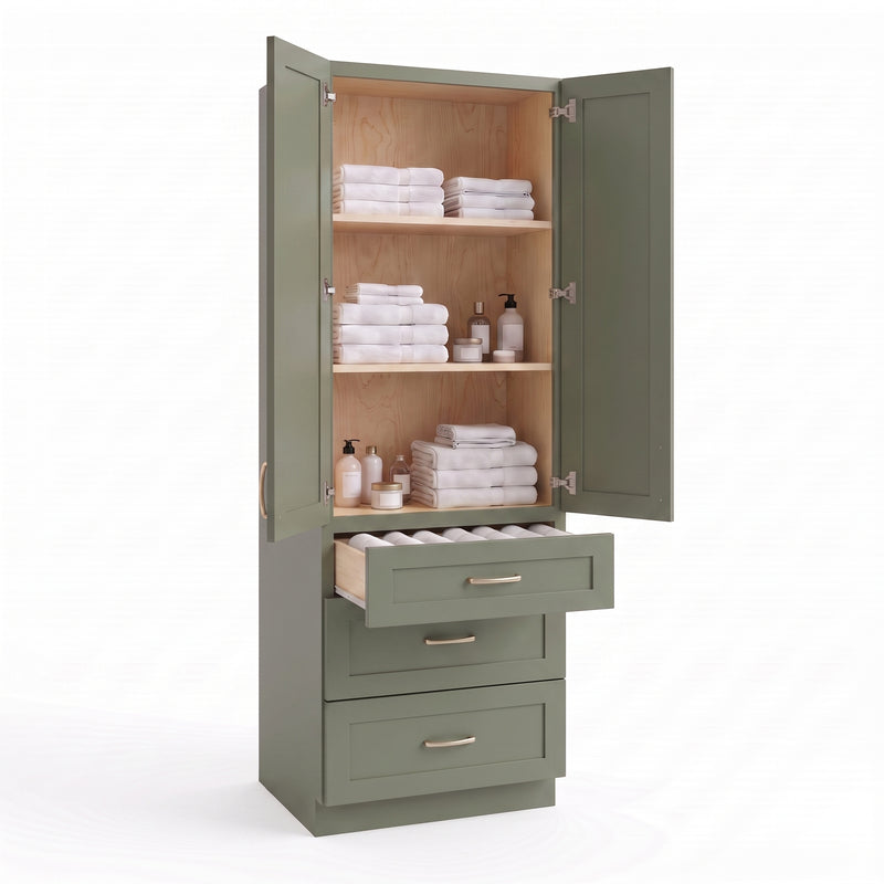 Olive green linen tower open all