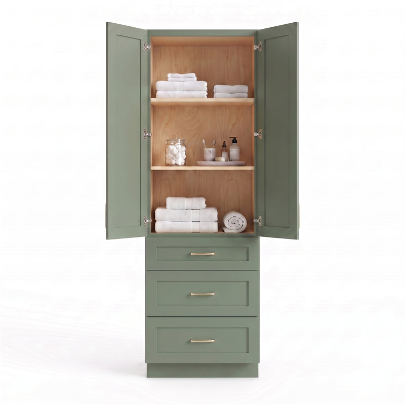 Olive green linen tower open doors
