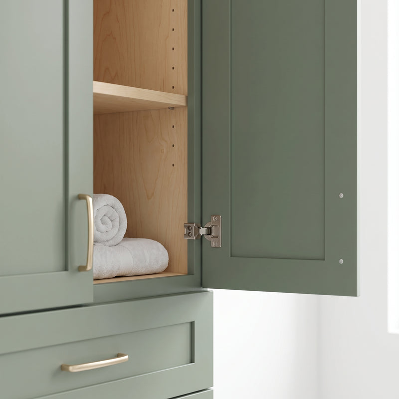 Olive green linen tower closeup open