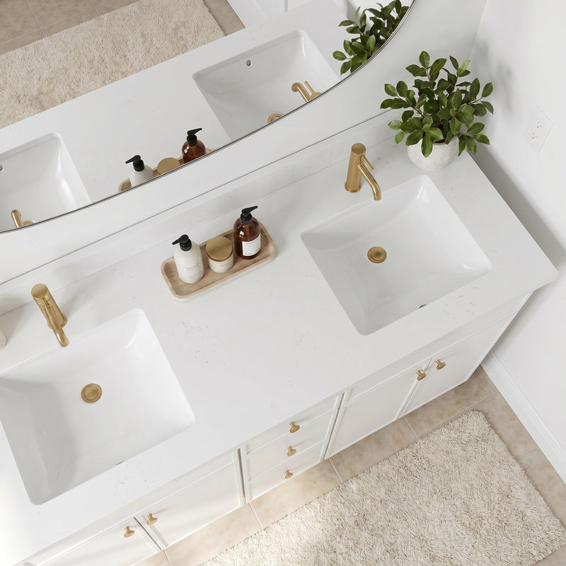 60" Slim Shaker Vanity — White, Double Sink