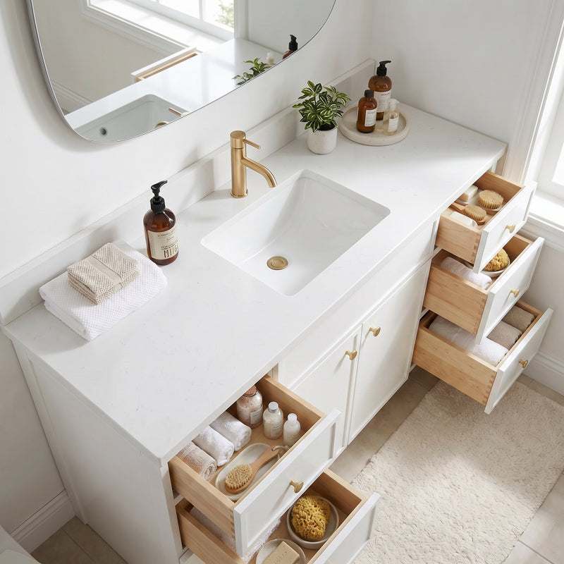 60" Slim Shaker Vanity — White, Single Sink
