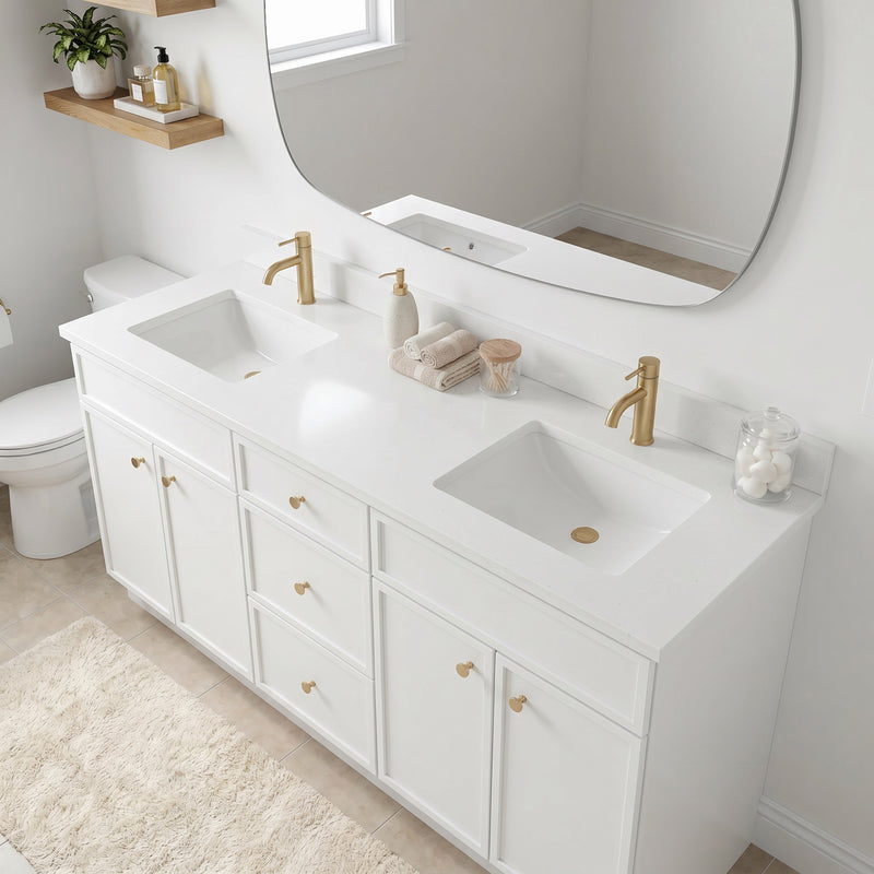 72" Slim Shaker Vanity — White, Double Sink
