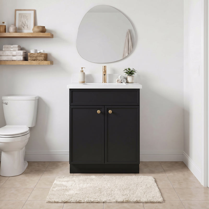 24" Black Slim Shaker Vanity with Pure White Quartz Top