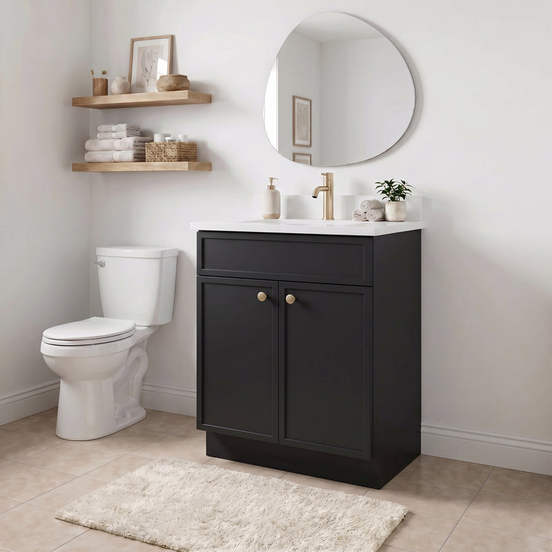 24" Black Slim Shaker Vanity with Pure White Quartz Top