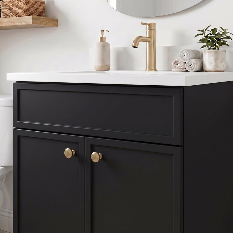 24" Black Slim Shaker Vanity with Pure White Quartz Top