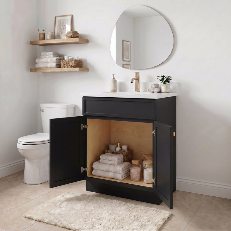 24" Black Slim Shaker Vanity with Pure White Quartz Top