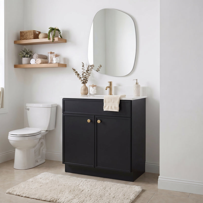30" Black Slim Shaker Vanity with Pure White Quartz Top