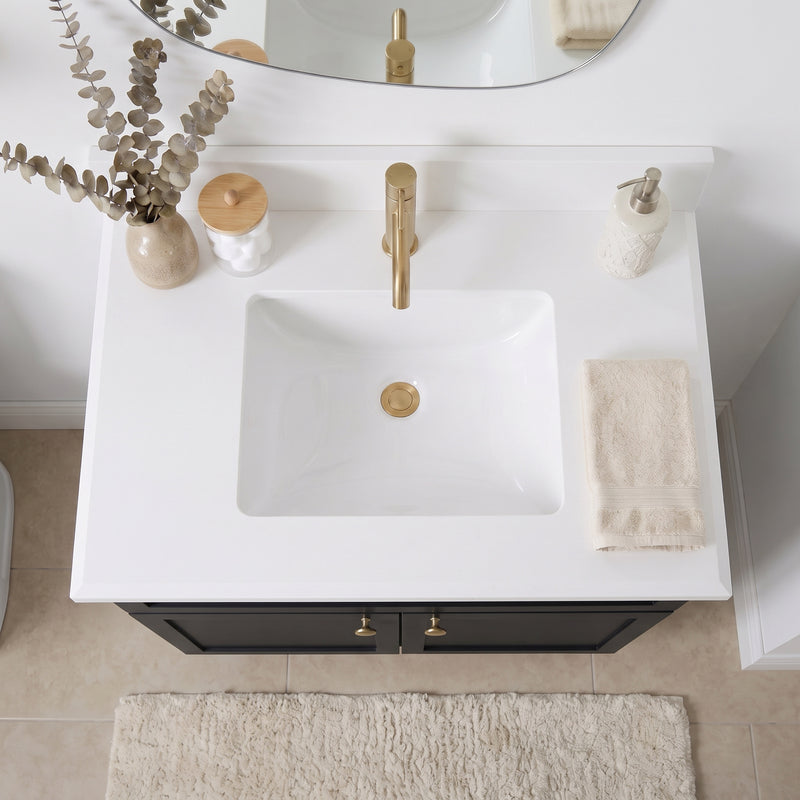 30" Black Slim Shaker Vanity with Pure White Quartz Top