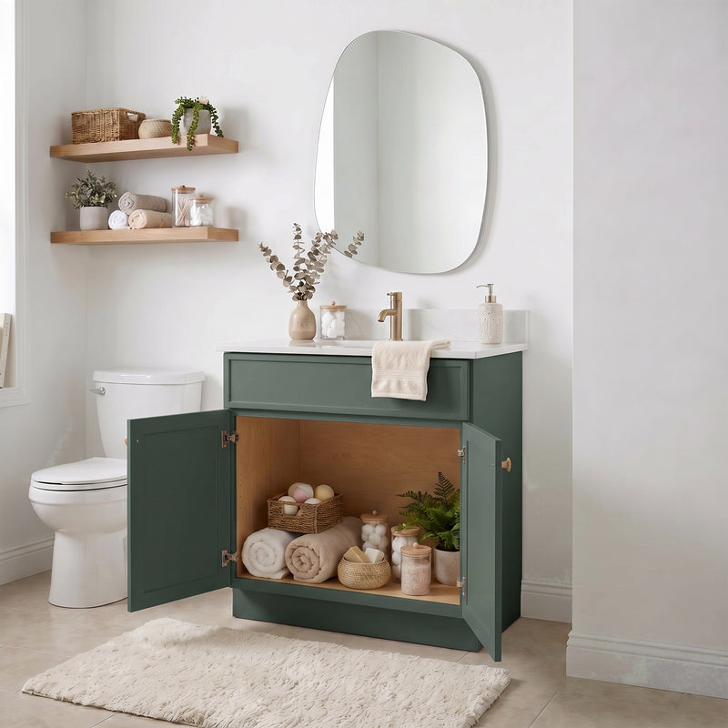 Forest Green Slim Shaker Vanity — Oakline Cabinets