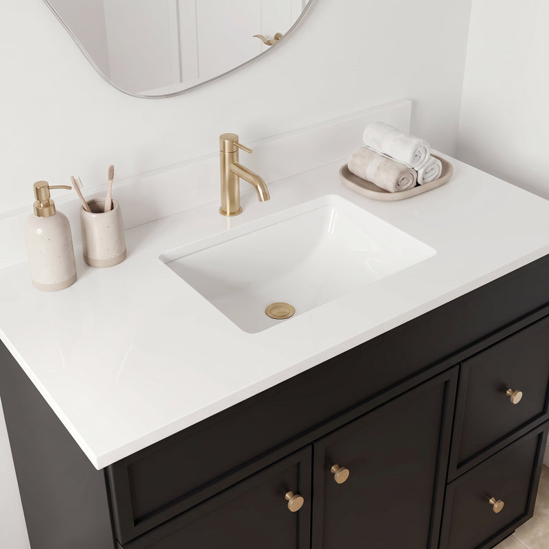 36" Black Slim Shaker Vanity with Pure White Quartz Top