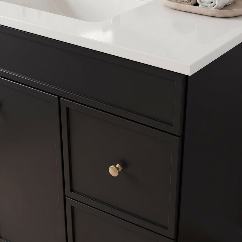 36" Black Slim Shaker Vanity with Pure White Quartz Top