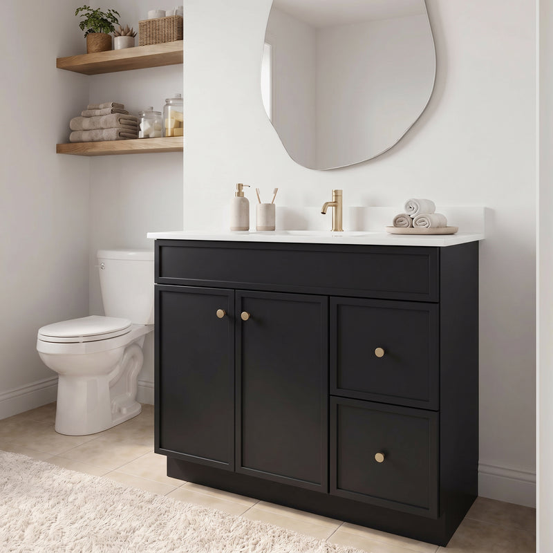 36" Black Slim Shaker Vanity with Pure White Quartz Top