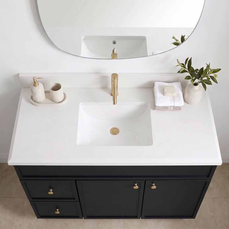 42" Black Slim Shaker Vanity with Pure White Quartz Top