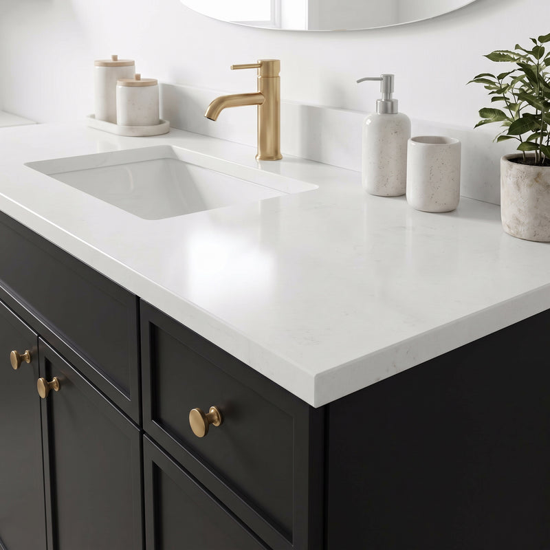 48" Black Slim Shaker Vanity with Pure White Quartz Top