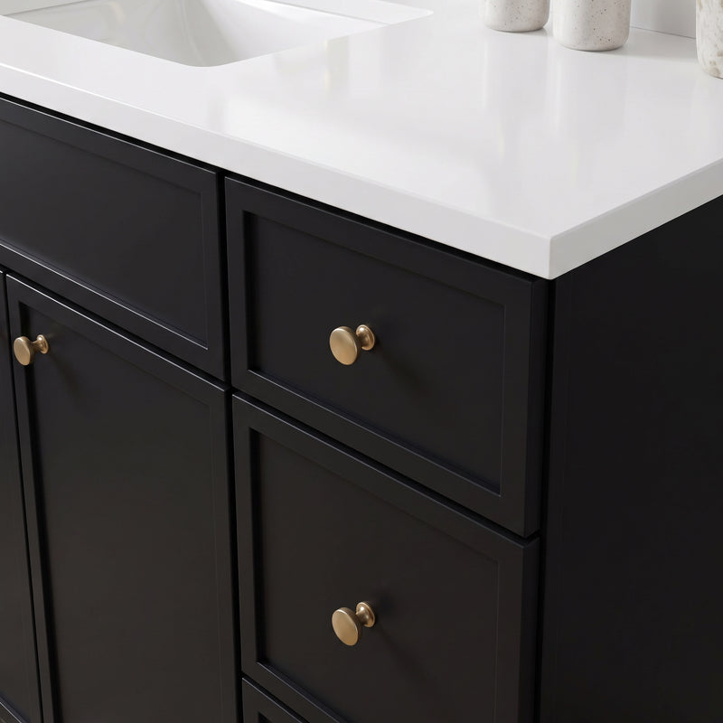 48" Black Slim Shaker Vanity with Pure White Quartz Top