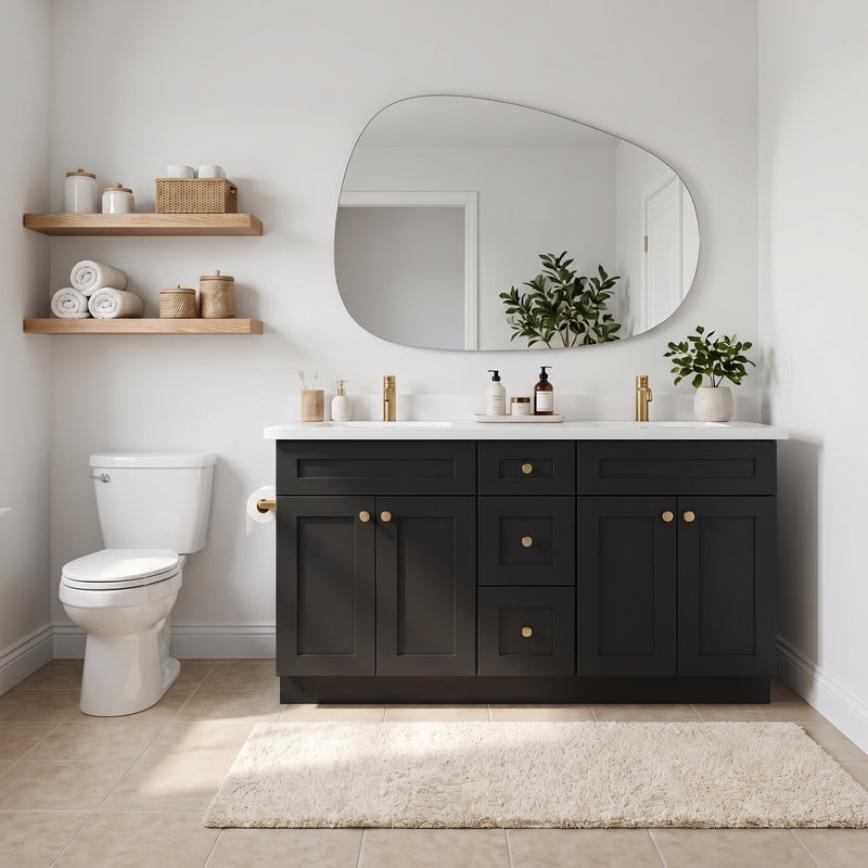 60" Black Slim Shaker Double Vanity with Pure White Quartz Top