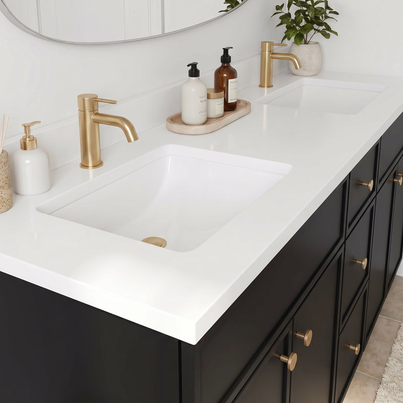 60" Black Slim Shaker Double Vanity with Pure White Quartz Top