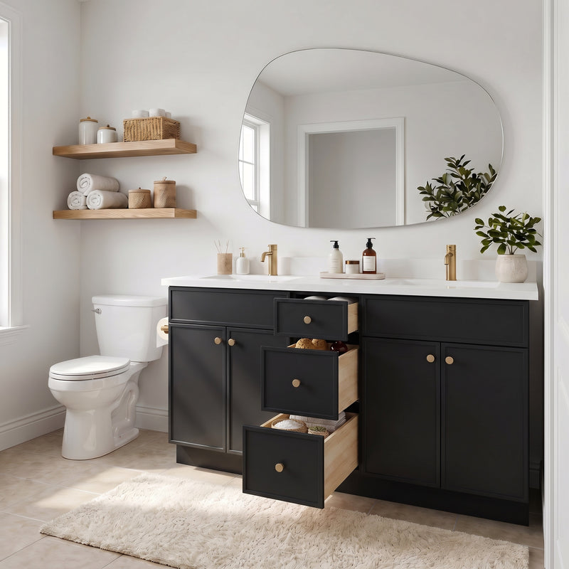 60" Black Slim Shaker Double Vanity with Pure White Quartz Top