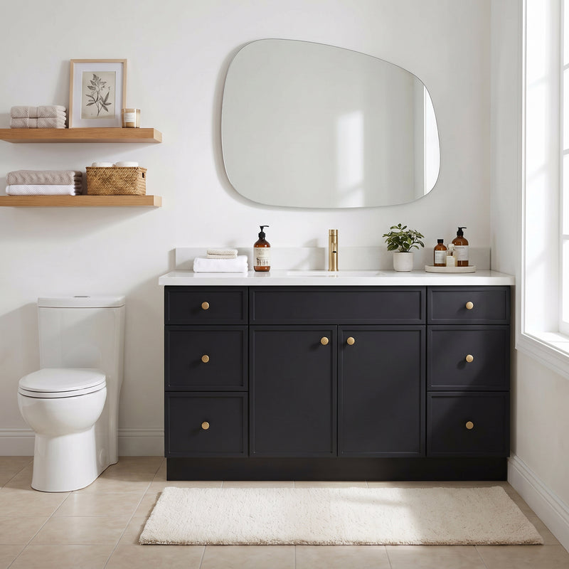 60" Black Slim Shaker Vanity with Pure White Quartz Top