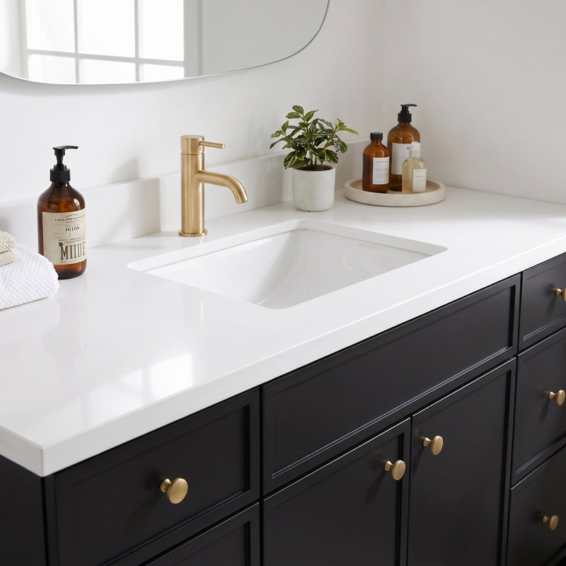 60" Black Slim Shaker Vanity with Pure White Quartz Top