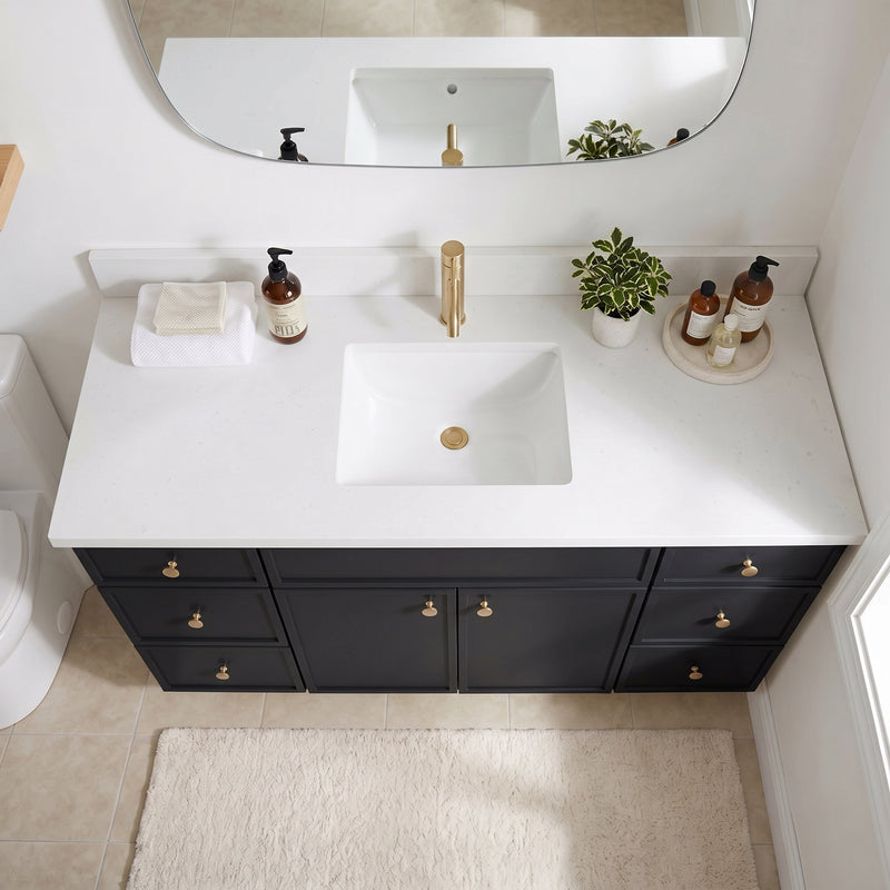 60" Black Slim Shaker Vanity with Pure White Quartz Top