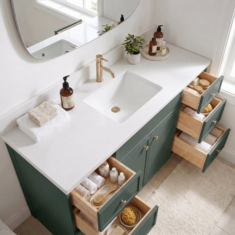 Forest Green Slim Shaker Vanity — Oakline Cabinets
