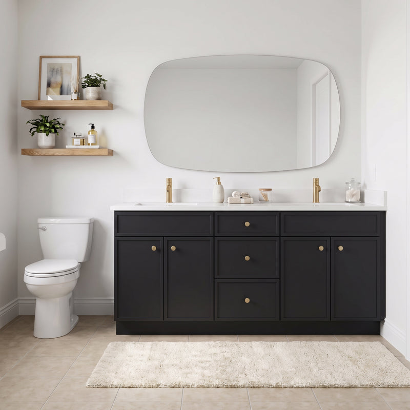 72" Black Slim Shaker Double Vanity with Pure White Quartz Top