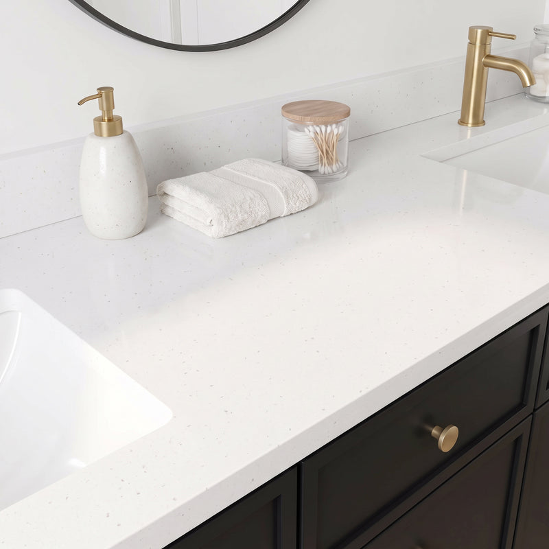 72" Black Slim Shaker Double Vanity with Pure White Quartz Top