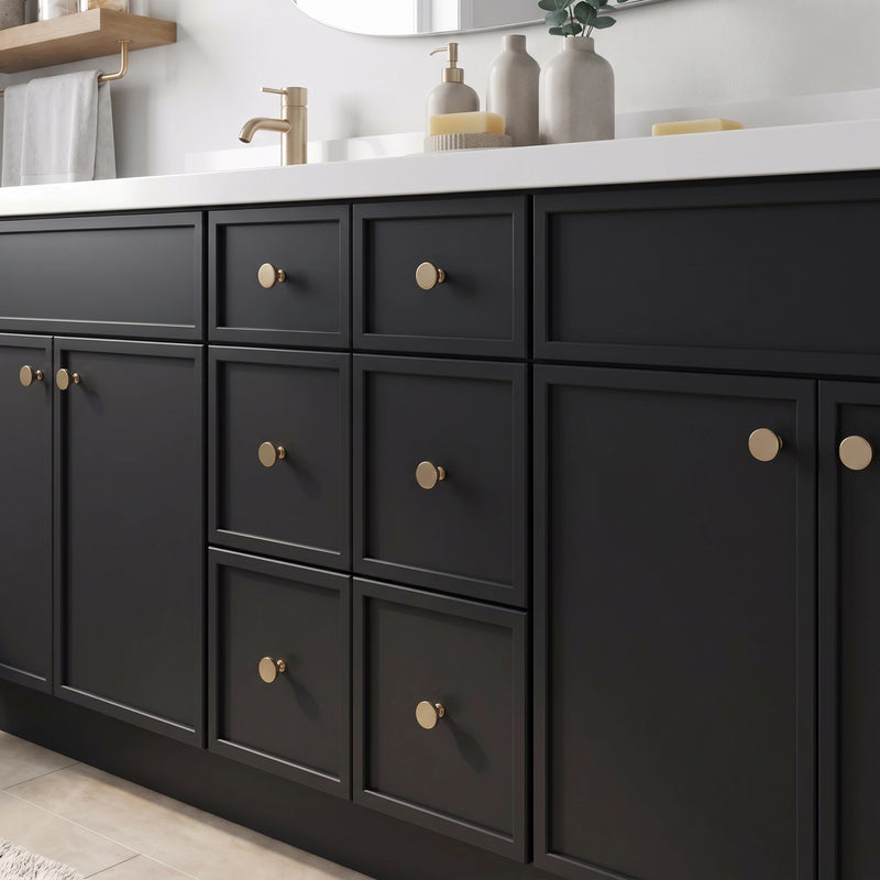84" Black Slim Shaker Vanity — 6 Drawers with Pure White Quartz Top