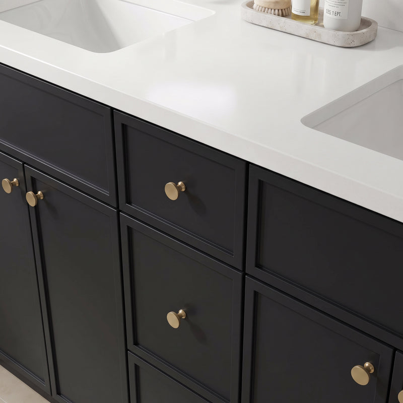 84" Black Slim Shaker Vanity — 9 Drawers with Pure White Quartz Top