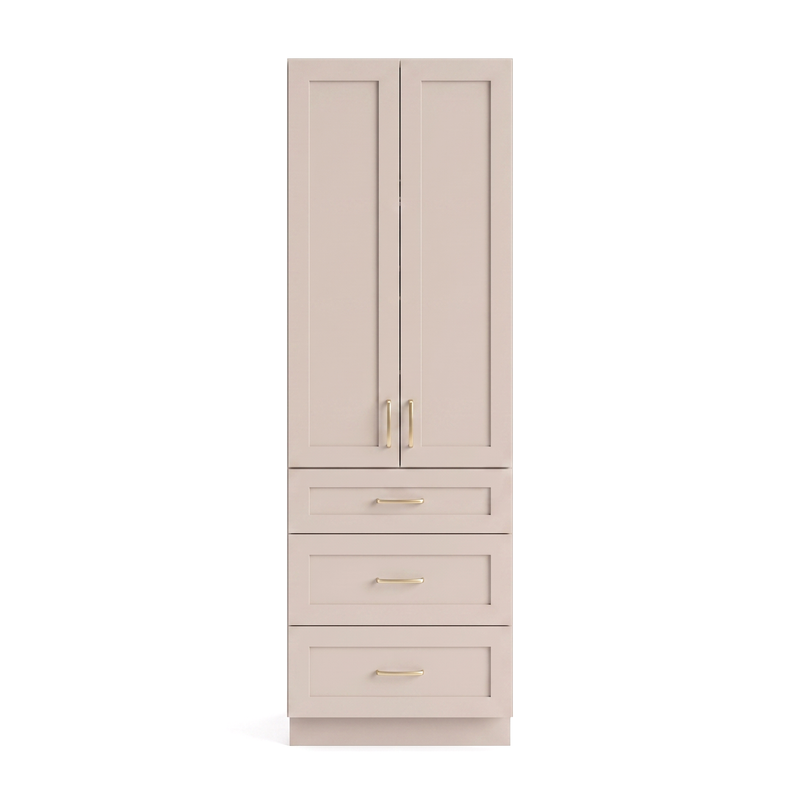 Taupe linen tower cabinet — front view