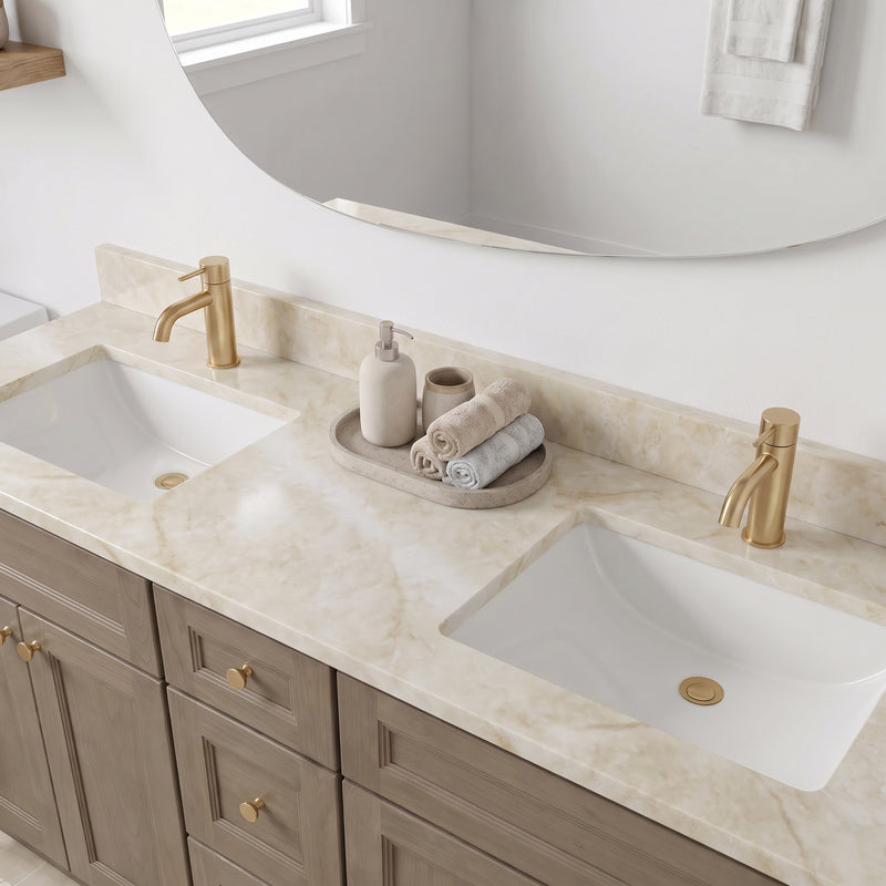 Cream quartzite top — sink detail