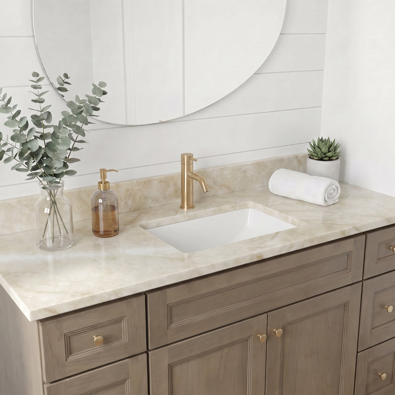 Cream quartzite top with undermount sink